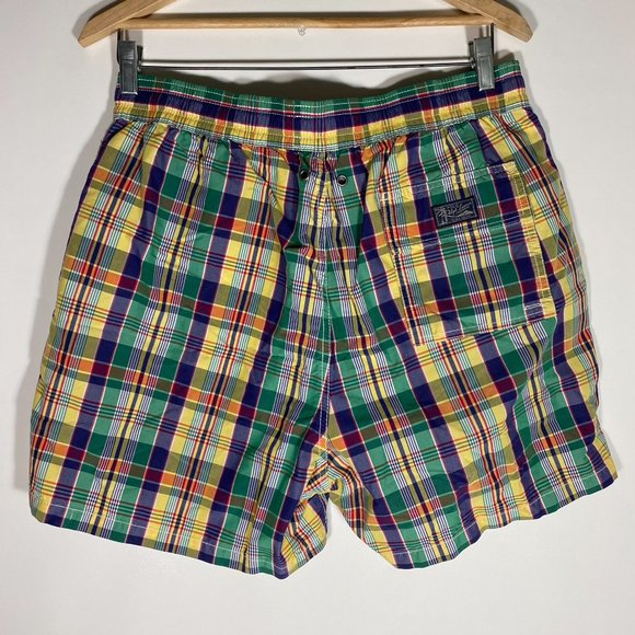 Polo Ralph Lauren Mens Shorts Classic Pony Board Swim Trunks Lined Plaid Sz L - Picture 2 of 11